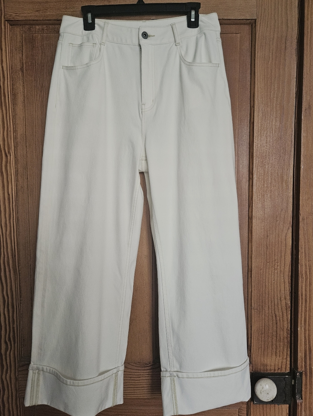 NWT HALARA Cream Cuffed Wide-Leg Denim